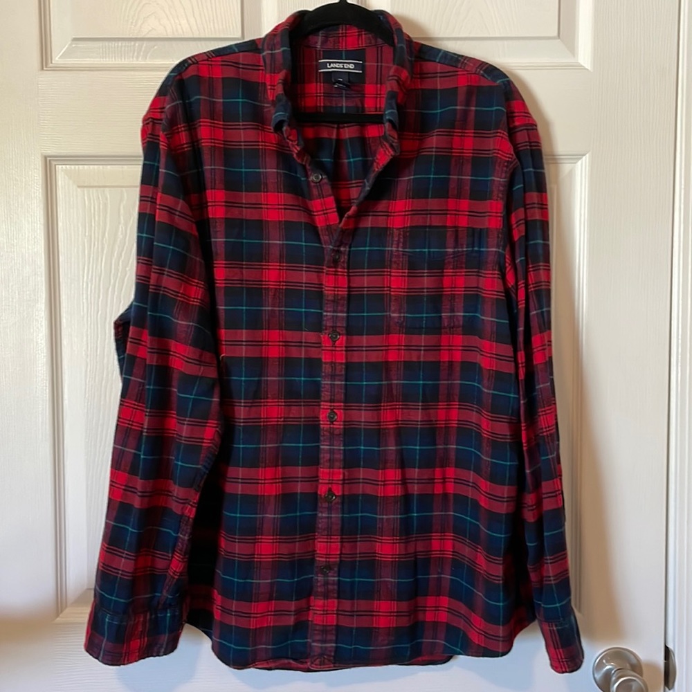 Mens plaid flannel button up - lands end